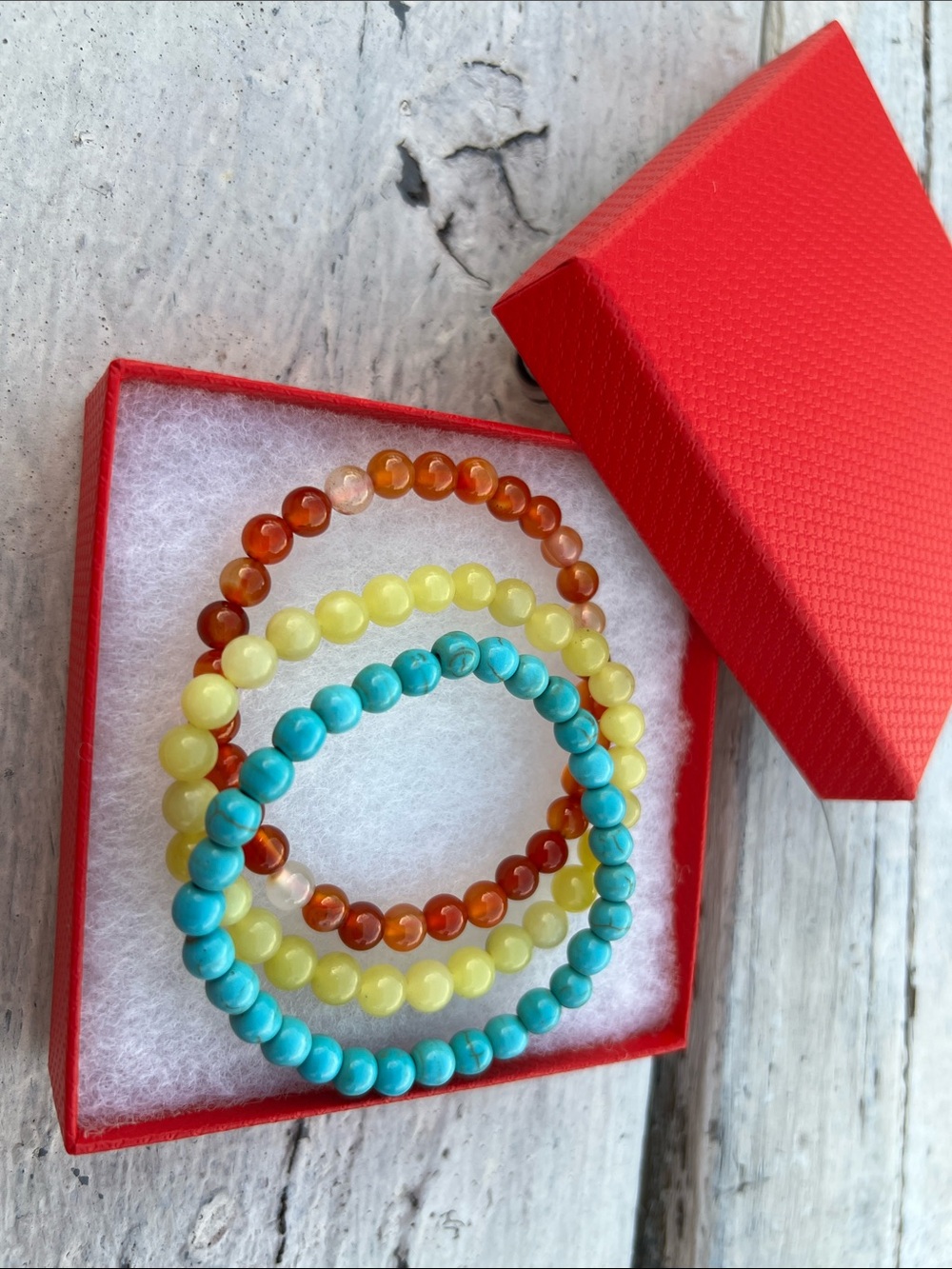 Three Beaded Bracelet Set - Turquoise, Yellow & Amber